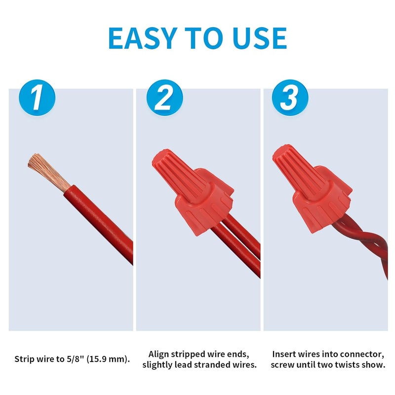 DICIO Winged Wire Connectors Nuts Easy-Twist 100 PCs, UL Listed Red Wire Cap Electrical Connectors Screw-On Electrical Connectors Kit 18-8 AWG for Connect Electrical Wiring - Image 3